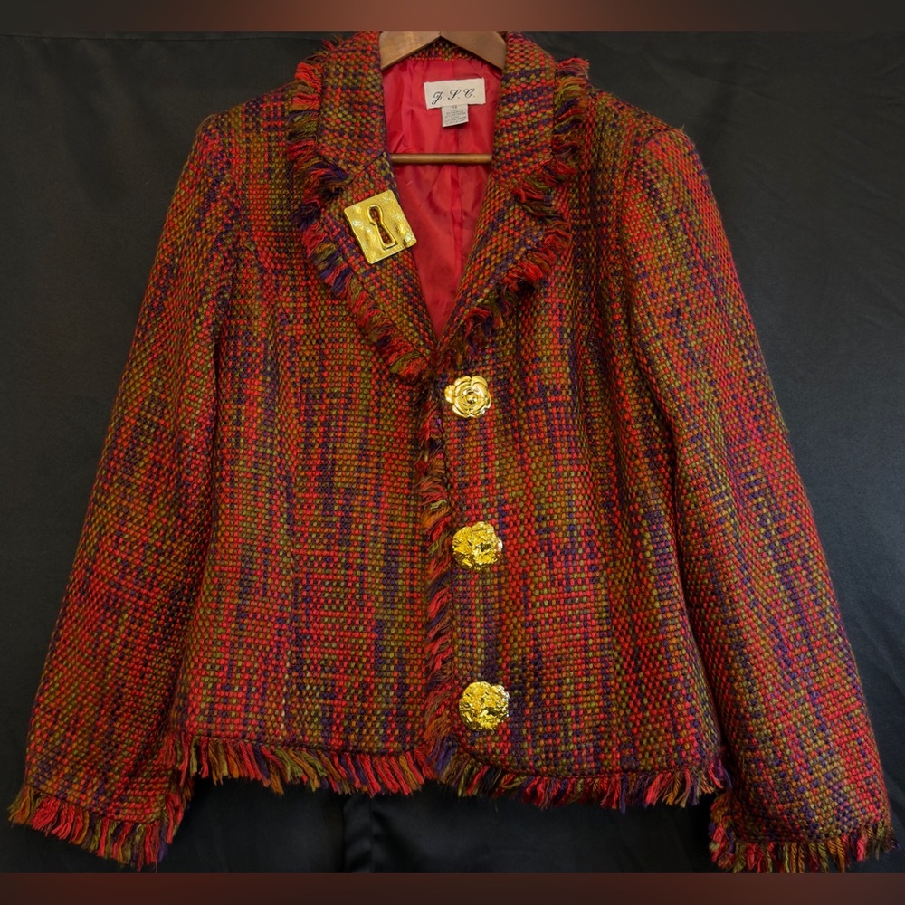 Tweed Blazer Textured Gold Button Jacket Parisian Chic | House of Aybar Glamour
